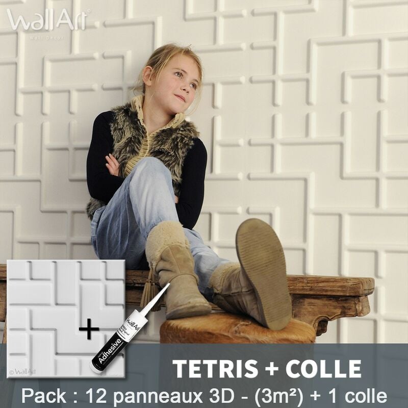 

Wallart 3d - Paneles decorativos 3D Tetris Panel de pared + Pegamento WallArt