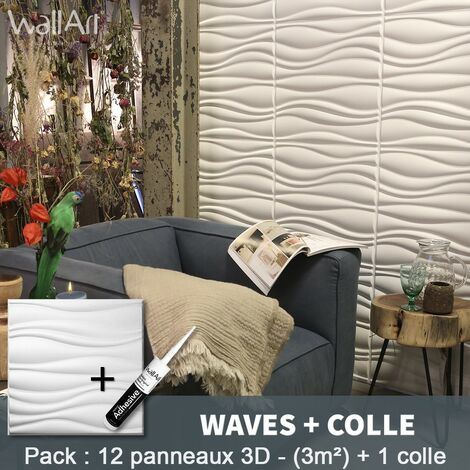Paneles decorativos 3D Waves Panel de pared + Pegamento WallArt