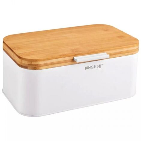 Panera de acero con tapa de bambú KINGHOFF KH-1795 Blanco