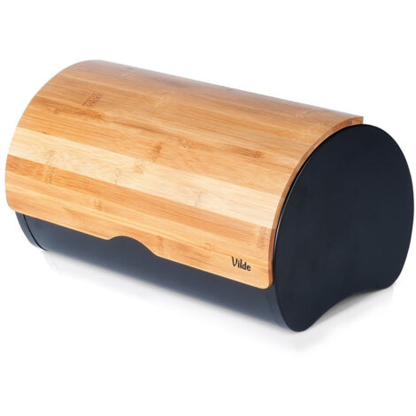 Panera de bambú de metal negro, recipiente de cocina para pan