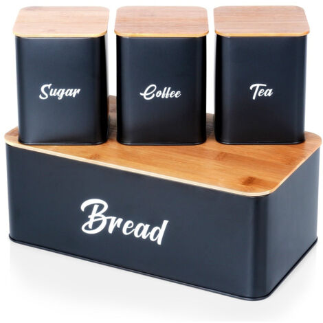 Panera de bambú de metal negro, recipiente de cocina para pan