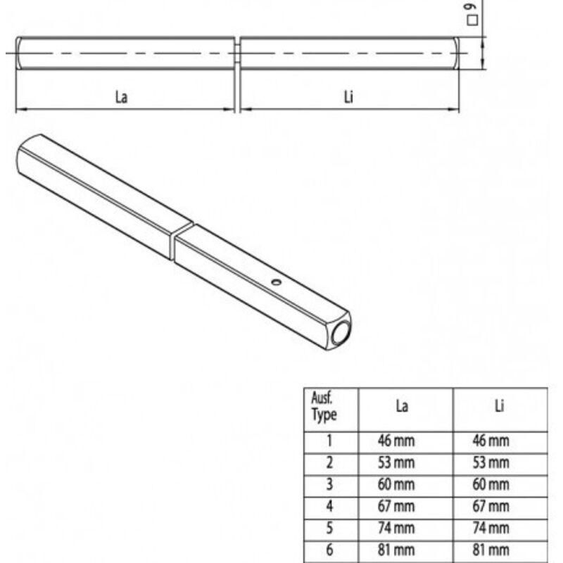 Carré porte Ogro 120 fs secure 9mm ts 51-57mm broche pleine fendue Ogro