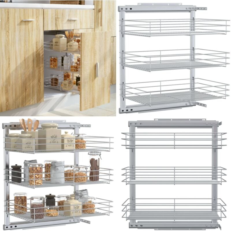 Panier à 3 niveaux métallique de cuisine 47x35x56 cm - panier de cuisine - paniers de cuisine - Home & Living - Argent