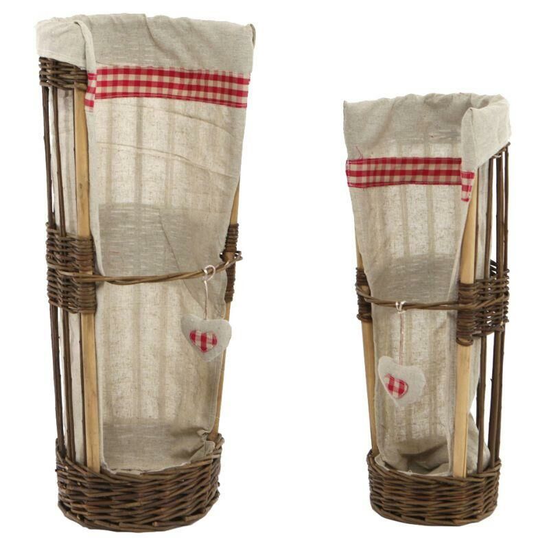 Panier à baguette en osier 1-2 tissu à carreaux rouge rond ø22h60 cm