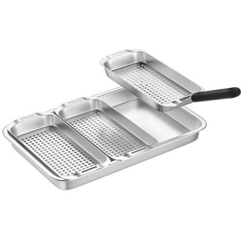 Panier à Barbecue - BBQ - Acier Inoxydable - 3 Paniers - Plateau de Service - Poignée Universelle