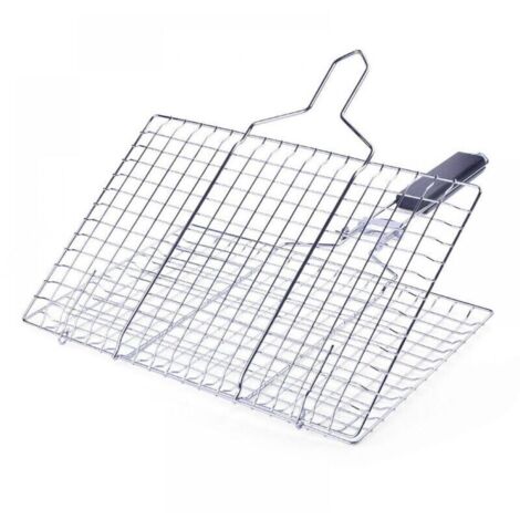 Panier à barbecue en fer nickel-chrome Pliable, portable et durable Avec poignée amovible Convient pour griller poissons, légumes, crevettes et steaks