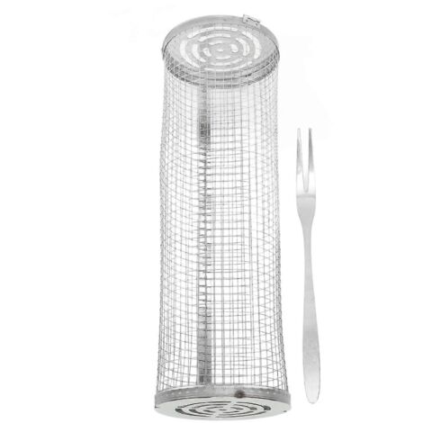 Panier à barbecue roulant à grille ouverte en acier inoxydable, cylindrique, pour poisson, légumes et frites, taille L