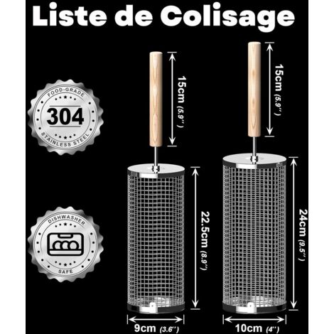 Panier à barbecue roulant, poignée amovible, acier inoxydable 304, support emboîtable, accessoires pour support à légumes, ustensiles de cuisine pour camping en plein air, cadeau d'anniversaire pour h