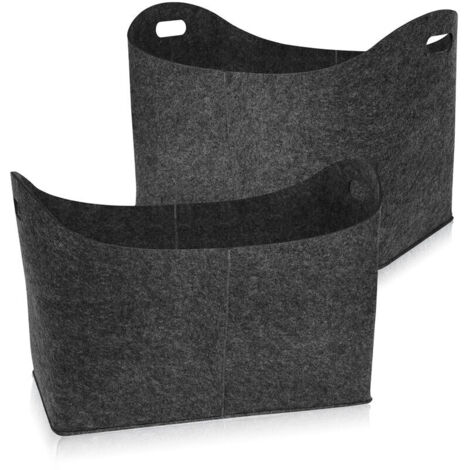 Panier à bois 2xSacs en feutre panier en feutre, Sacs de bois de chauffage, avec poignées 55x30x40cm Gris foncé pour le Transport de bois HENGMEI