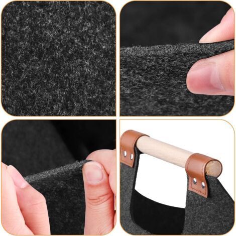 Panier à bois de chauffage extra-large en feutre épais avec poignées renforcées. Panier pliable en feutre pour ranger les courses, le bois de chauffage, les journaux ou le bois de chauffage (gris fonc
