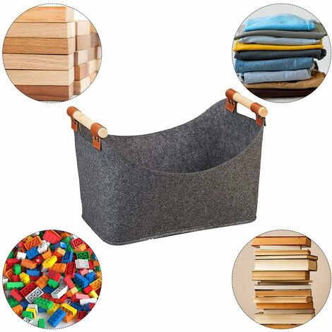 Panier à bois de chauffage, panier de rangement, sac à bois de cheminée avec poignée en bois renforcée, panier en feutre, 40x27x22 cm
