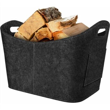 Panier à Bois de Cheminée, Panier à Bûches en Feutre,Panier à Bûches en Feutre Pliable,Sac Bois cheminée pour bois, journaux, bois de cheminée, 53x30x40cm, gris foncé