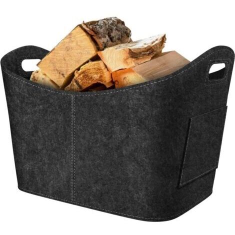 Panier à Bois de Cheminée, Panier à Bûches en Feutre,Panier à Bûches en Feutre Pliable,Sac Bois cheminée pour bois, journaux, bois de cheminée, 53x30x40cm, gris foncé