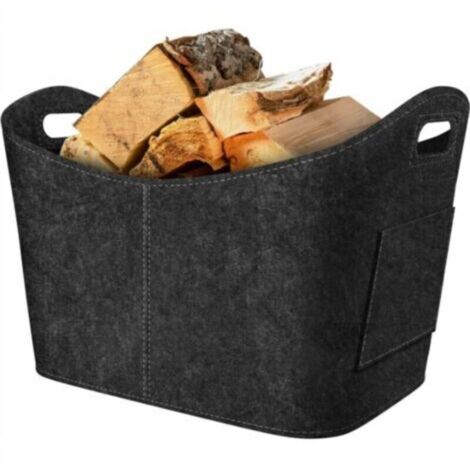 Panier à Bois de Cheminée, Panier à Bûches en Feutre,Panier à Bûches en Feutre Pliable,Sac Bois cheminée pour bois, journaux, bois de cheminée, 53x30x40cm, gris foncé