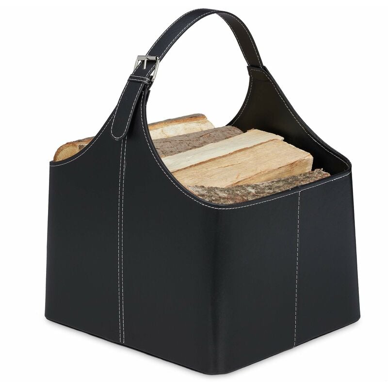 Jusch - Panier à bois, range-buches similicuir, porte-revues,accessoire cheminée, noir