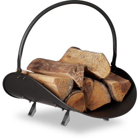 Panier À Bûches Bois De Cheminée Porte-Revues Porte-Journaux Acier Métal Hxlxp: 40 X 38 X 48 Cm, Noir