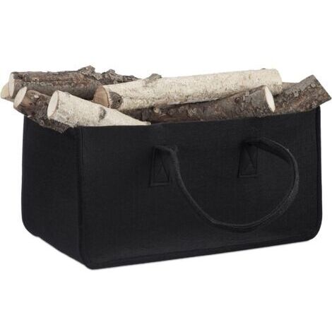 Panier à bûches de bois en feutre 2 poignées, pliable,50x25x25cm, noir