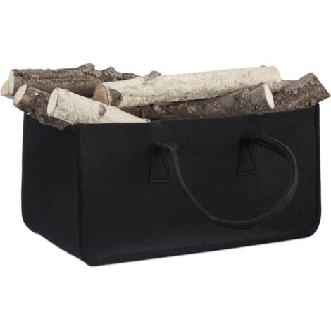 Panier à bûches de bois en feutre 2 poignées, pliable,50x25x25cm, noir