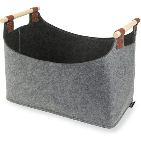 ERSANDY Panier à Bûches, Grande Panier en Feutre Buche avec 2 Poignées Panier de Rangement Bûches Pliable Sac à Bûches en Feutre pour Bois de Cheminée, Bois, Journaux, Jouet(gris foncé)