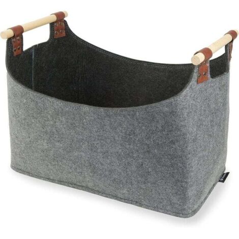Panier à Bûches, Grande Panier en Feutre Buche avec 2 Poignées Panier de Rangement Bûches Pliable Sac à Bûches en Feutre pour Bois de Cheminée, Bois, Journaux, Jouet(gris foncé)
