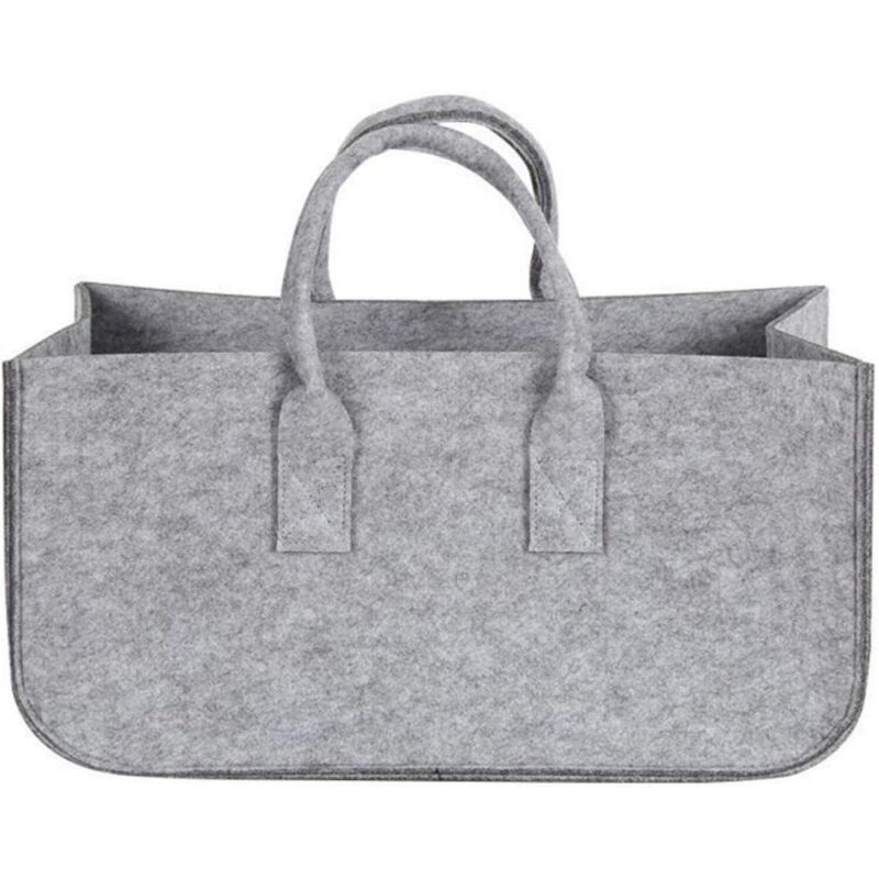 Panier à bûches pliable en feutre pour cheminée, sac de transport pour bois de cheminée, panier de rangement (gris)