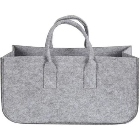 Panier à bûches pliable en feutre pour cheminée, sac de transport pour bois de cheminée, panier de rangement (gris)