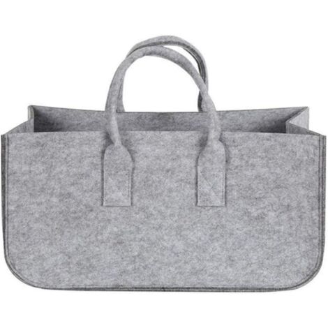 Panier à bûches pliable en feutre pour cheminée, sac de transport pour bois de cheminée, panier de rangement (gris)