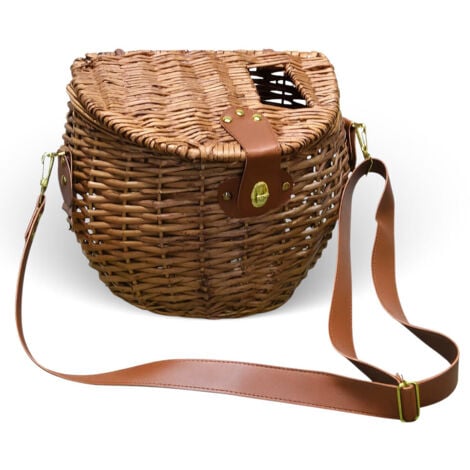 OKAFFAREFATTO Panier à champignons ovale en osier avec bandoulière et ouverture dans le couvercle 36x21x30