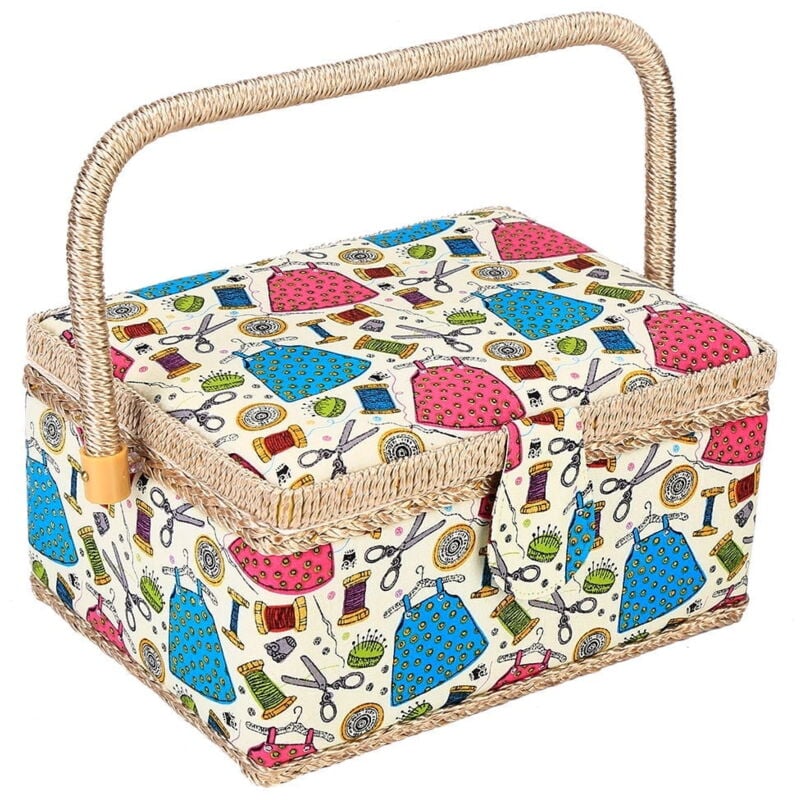 Panier à couture, 3 couleurs, outil de couture artisanal, panier à aiguilles et à fil, boîte de rangement en tissu pour la maison avec plateau