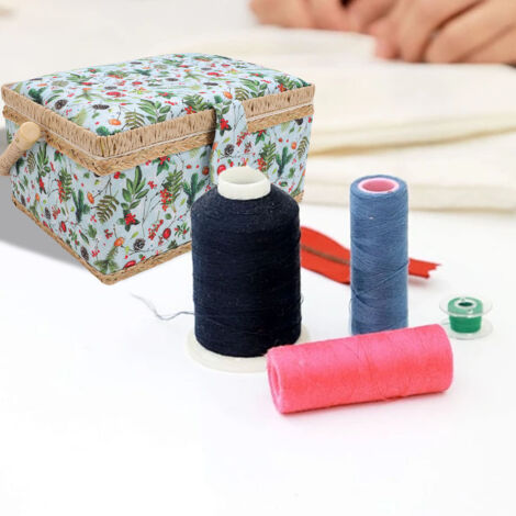 Panier à couture motif pomme de pin de Noël, boîte de rangement pour matériel de couture avec plateau amovible et grande poignée