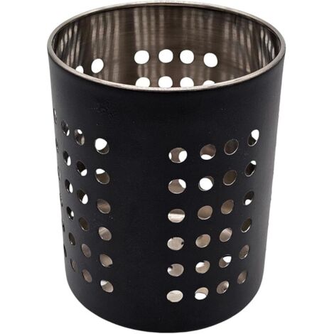 Panier à couverts pour évier en acier inoxydable noir rond - Égouttoir en métal pour vaisselle - Panier d’égouttage pour évier - Porte-couverts - Porte-ustensiles de cuisine