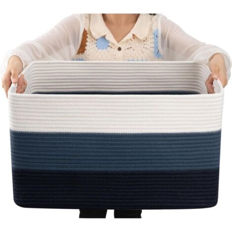 Panier à couverture noir et bleu trois pièces 482823cm 1 panier rectangulaire en corde de coton tressé rangement de puériculture avec poignée