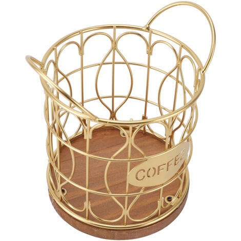 Panier à Dosettes de café, Porte-capsules Décoratif en Fil Rond avec Base en Bois, Construction en Métal Antirouille, Base Lestée, pour Cuisine de café (GOLD).
