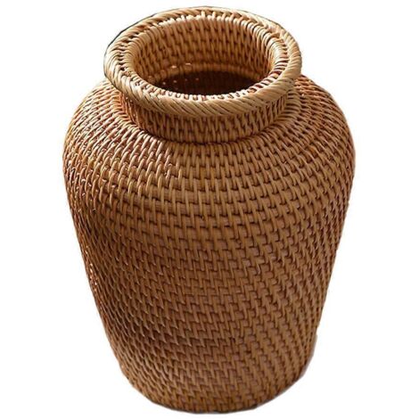 Panier à fleurs en rotin tressé, vase séché artisanal, contenant décoratif pour fleurs naturelles ou artificielles, idéal pour décoration intérieure rustique.