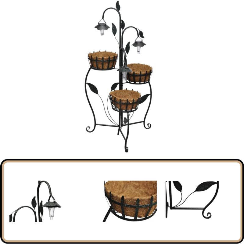 Panier à fleurs suspendu en fibre de coco avec LED solaire - Jardinière Suspendue - Pot De Fleurs Extérieur - Éclairage Solaire - Décoration Jardin