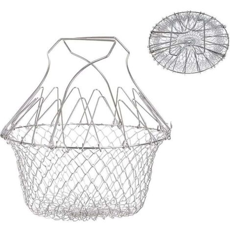 Panier a Frites Pliable en Acier Inoxydable - Passoire Cuisine Pliable - Panier Friteuse en Maille pour Cuisson frites, Vapeur & Rinçage Légumes & Fruits