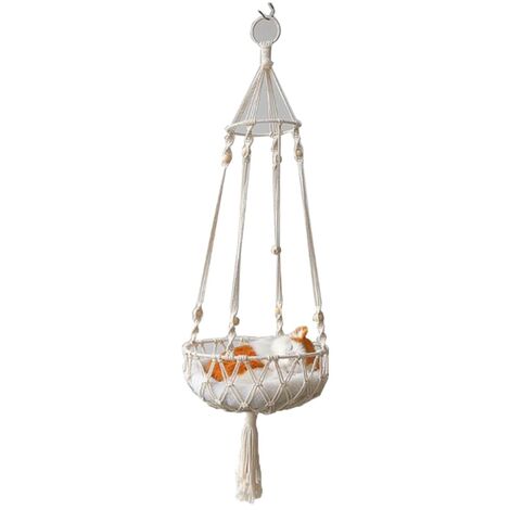 Panier à fruits en macramé tissé à la main avec pompon, hamac de couchage pour chat, filet à balanoire, porte-plante,Animal basket