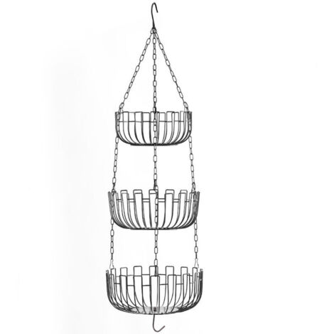 Panier à Fruits Suspendu à 3 Niveaux - Corbeille à Légumes Multifonction pour Cuisine - Support en Chaîne Métallique