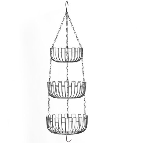 Panier à Fruits Suspendu à 3 Niveaux - Corbeille à Légumes Multifonction pour Cuisine - Support en Chaîne Métallique