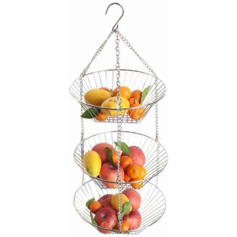 Panier à fruits suspendu, panier à trois niveaux en acier inoxydable, plateau à fruits créatif, panier d'égouttage, corbeille à fruits de rangement pour la maison, 40