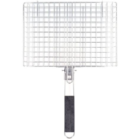 Panier à grillades pliable en acier inoxydable, réutilisable, résistant à la chaleur, poignée en bois, support pour l'extérieur