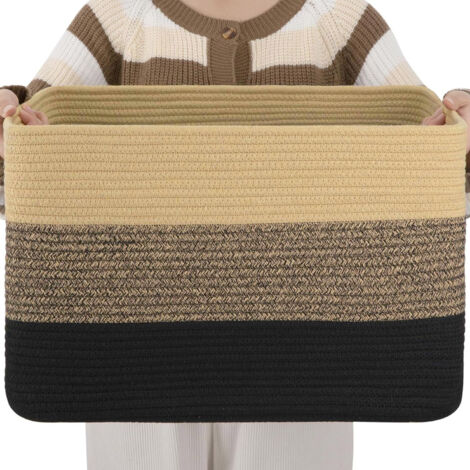 Panier à linge 100 L, paniers rectangulaires tissés pour le rangement, panier à linge pour couvertures, jouets, vêtements sales,Marron foncé