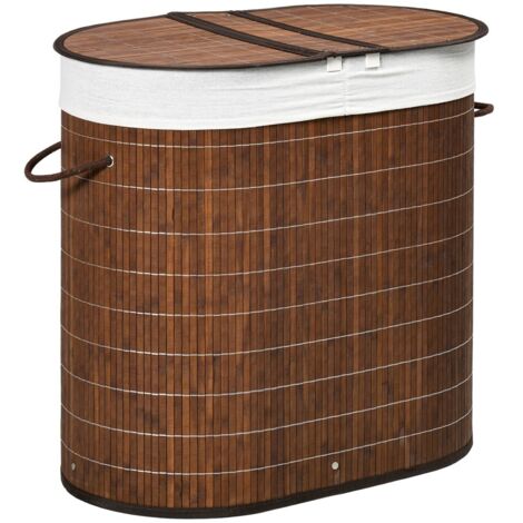 Panier à Linge 100L en Bambou avec Couvercle Poignée et 2 Sacs de Tri Séparateur pour Salle de Bain Corbeille Rangement