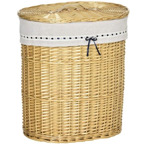 Panier à Linge 100L en Osier Naturel avec Couvercle 51x38x57cm pour Chambre et Salle de Bain Rangement Pratique