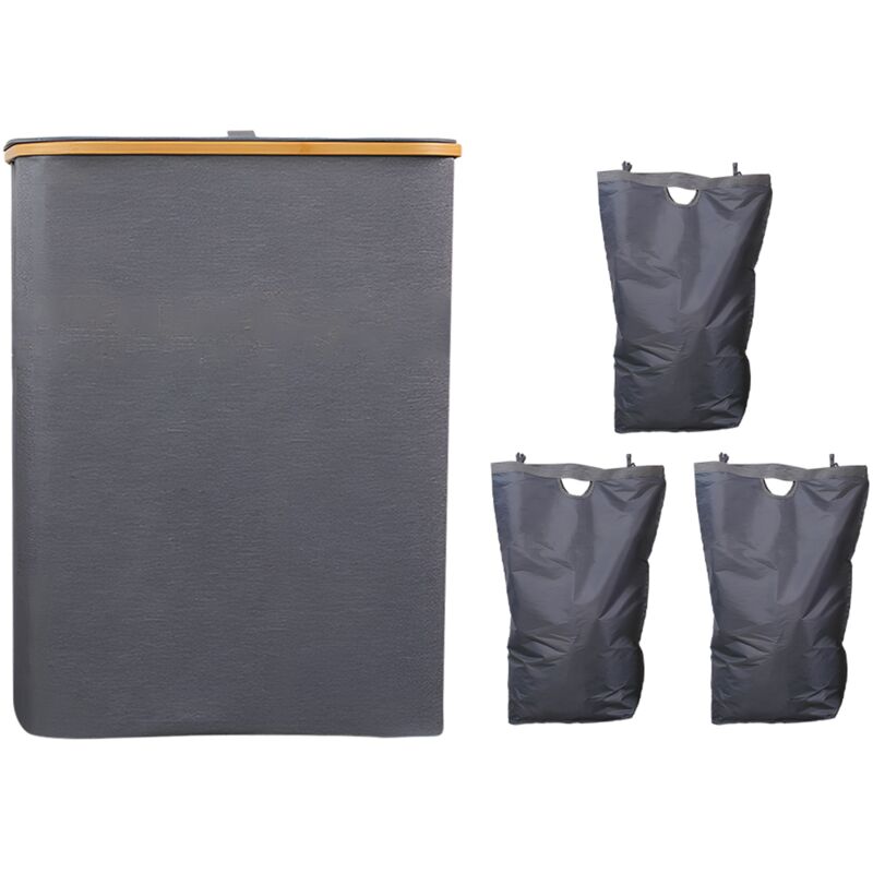 Panier à linge 160L, Panier de rangement pliable de grande capacité pour vêtements sales avec 3 compartiments et sac de lavage en machine amovible,