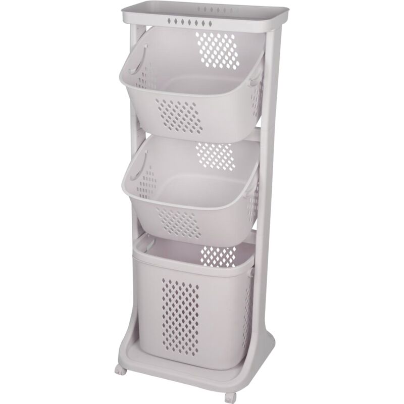 Panier à Linge 3 Étages avec Roulettes 360° - Grande Capacité 44x33x109 cm en PP Résistant - Mobile et Design Pratique pour Maison