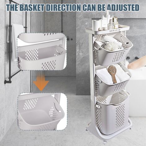 Panier à Linge 3 niveaux Amovibles 44x 33 x 109 cm pour Buanderie Chambre Salle de Bain