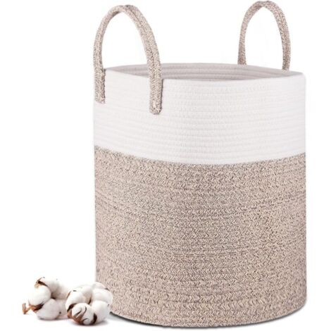 Panier a Linge - 40 x 35 cm Paniers de Rangement Pliables - Panier à Linge en Corde de Coton avec Poignées - Panier de Rangement pour Jouets - Pour le salon, la salle de bain