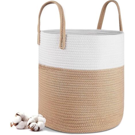 Panier a Linge - 40 x 35 cm Paniers de Rangement Pliables - Panier à Linge en Corde de Coton avec Poignées - Panier de Rangement pour Jouets - Pour le salon, la salle de bain,Jaune