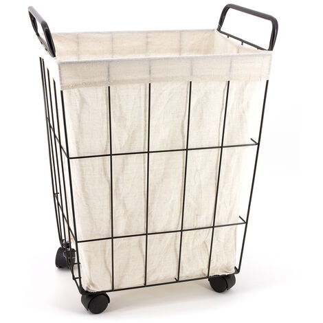 Panier à linge 40L en toile coton/jute/polyester – Avec roulettes pour transport facile – Élégant noir et blanc – Gelco Design